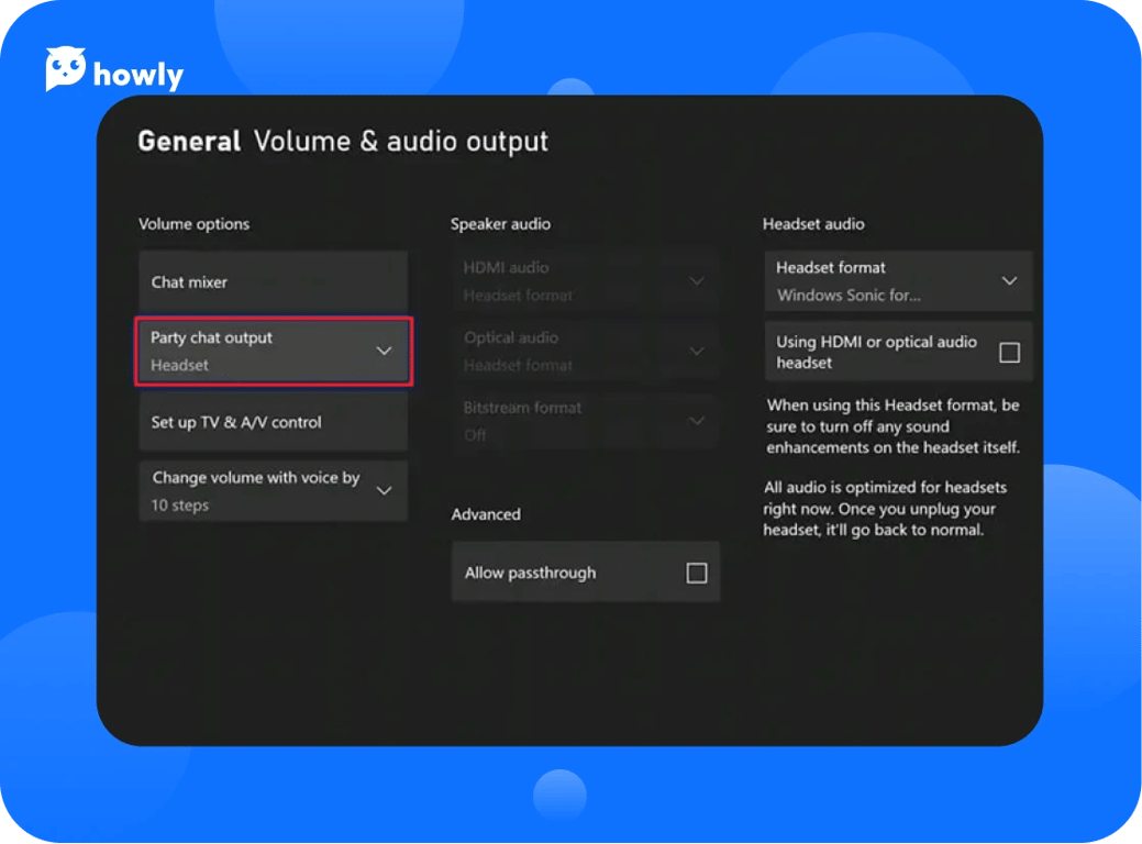 Change sound settings on Xbox